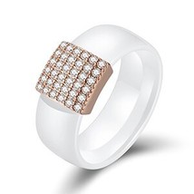 Luxury 8mm White Black Ceramic Rings Plus Cubic Zirconia For Women Rose Gold Sil - £20.43 GBP