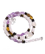 Natural Moonstone Amethyst Tiger Eye Gemstone Smooth Beads Necklace 17&quot; ... - £7.73 GBP