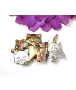 5 CATS PIN Vintage BROOCH Kittens Felines Tri-Color Copper-tone Brass-to... - $17.81