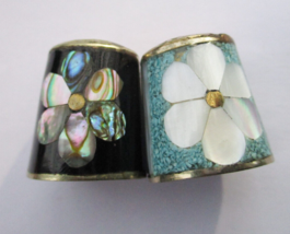 Abalone Inlay Mother of Pearl Flower Thimble Alpaca Mexico Lot of 2 Vintage - £13.74 GBP