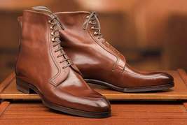 Handmade Brown Cow Leather Lace up Boots for Men, Leather Dress Boots, C... - $130.00+