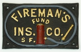 Fireman&#39;s Fund Ins Co Cast Iron Plaque - £33.86 GBP