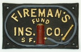 Fireman&#39;s Fund Ins Co Cast Iron Plaque - £34.15 GBP