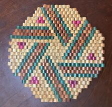 Vintage Folk Art Wood Retro Hot Pad TRIVET Wooden BEADED Beads - $9.90