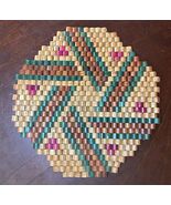 Vintage Folk Art Wood Retro Hot Pad TRIVET Wooden BEADED Beads - $9.90
