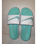Nike Benassi Solarsoft Shoes White Teal Sandal Women&#39;s Size 11 M9 - $42.16 CAD
