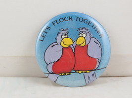 Vintage Valentines Day Pin - Lets Flock Together Bird Graphic - Celluloi... - £11.72 GBP