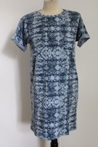 Eddie Bauer Blue Tie Dye Batik Short Sleeve Cuffed Pocket Tee T-Shirt Dress - $26.59