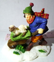 O&#39;Well Village Mom Pushing the Little Lamb Wheel Barrow Christmas Figurine 2000s - £22.54 GBP