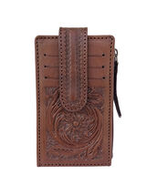 Western Brown Floral Leather Multi Card Organizer Slim Bifold Zipper Coin - $26.72