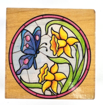 Vintage All Night Media Butterfly Daffodil Stained Glass Rubber Stamp 228F - $19.99