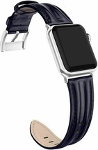 Leather Band Compatible with Apple Watch 38mm 40mm Genuine Leather - Navy Blue - $13.85