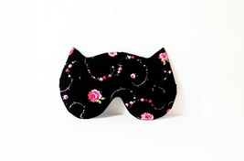 Cat sleep mask - Black Rose Floral Organic night eye mask - Soft travel sleep ma - £12.86 GBP