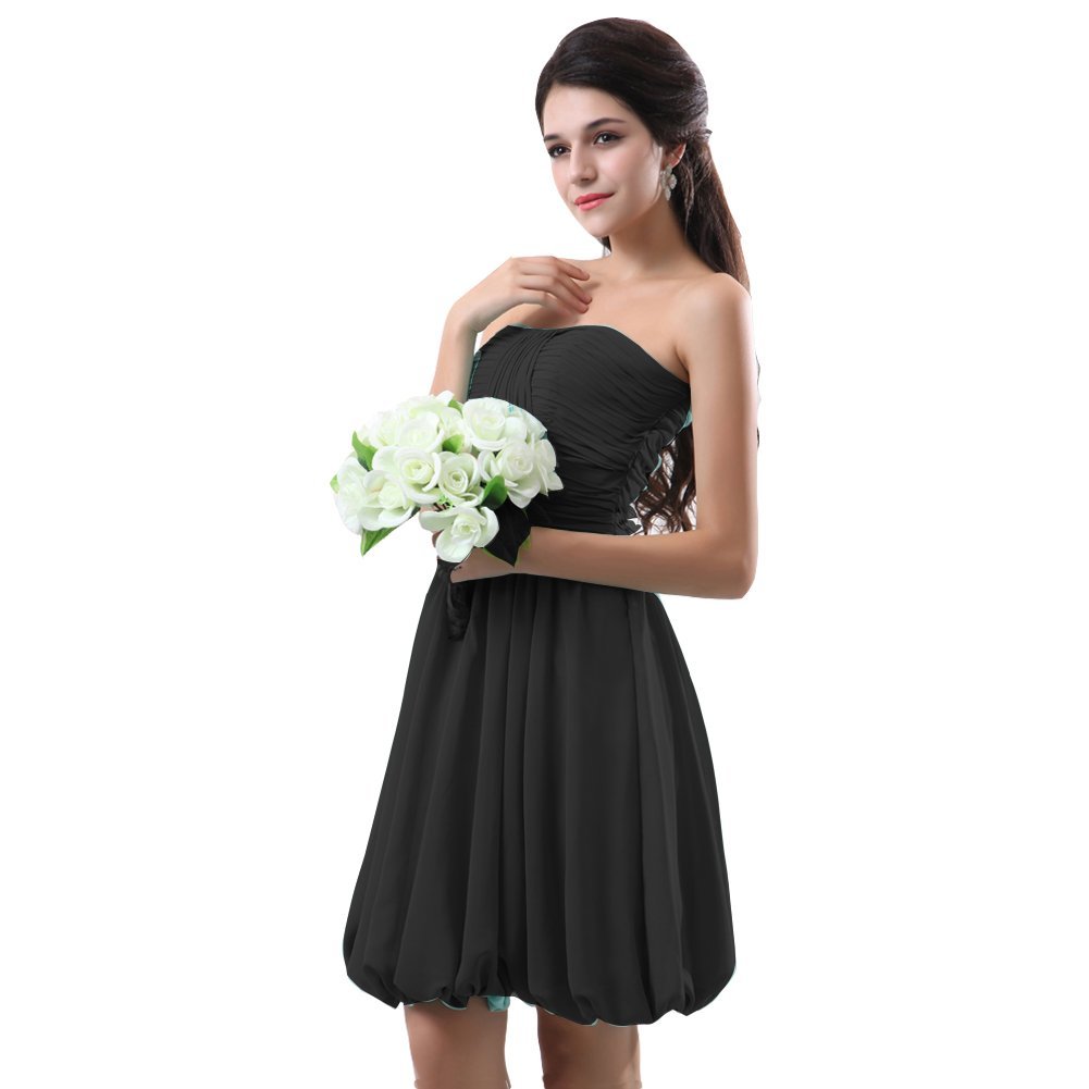 Kivary Women's Short Pleated Beach Bridesmaid Dresses Knee Length Black US 16W