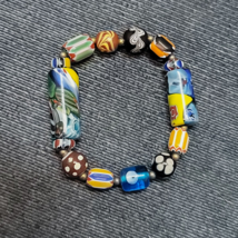 Vintage African Venetian Style Glass with Afghani Big Brass Beads Bracel... - $25.80
