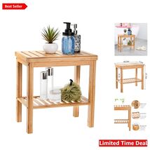 Modern Rectangular Bamboo Shower Stool with Storage Shelf for Elegant Ba... - $92.02