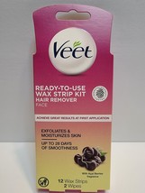 New Veet Ready To Use Wax Strip Kit Hair Remover For Face 12 Strips &amp; 2 Wipes - £1.49 GBP