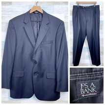 Jos A Bank Wool Suit Black Stripe Mens 42R Jacket 36x31.5 Pleated Cuffed Pants - £83.85 GBP