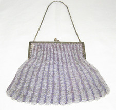 ANTIQUE/VINTAGE ART DECO BEADED AND CROCHET PURSE/HANDBAG - RIBBED AND F... - £61.52 GBP
