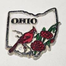 Ohio State 2&quot; Fridge Magnet Outline with Cardinals and Flowers Vintage 90&#39;s - £9.98 GBP