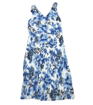 NWT Talbots Watercolor Blooms in Blue White Floral Pleated Fit &amp; Flare Dress 8 - £48.16 GBP