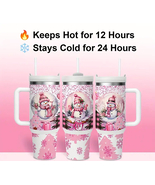 Pink Snowman Insulated Travel Cup, 40 oz, Christmas, XMAS, cute holiday mug - $38.02 CAD