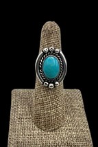Vintage Navajo Handmade Sterling Silver Natural Blue Turquoise Ring 6 - £51.19 GBP