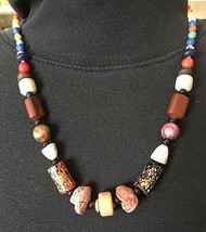 Vintage African Trade Bead and Stone Necklace Tribal - $34.95