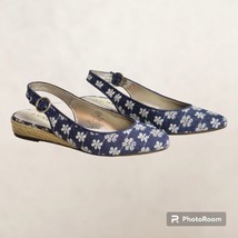 Anne Klein Women&#39;s 7.5 US Blue Floral Fabric Marta Espadrille Wedge Pump Shoe - £22.56 GBP