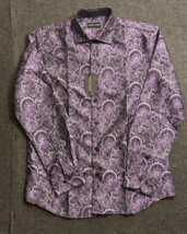 Barry Wang Men&#39;s Dress Shirt Long Sleeve Purple Paisley Button Down Size... - $21.72