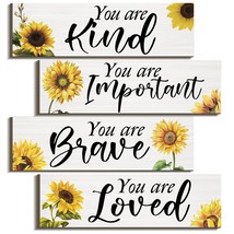 4 Pcs Sunflower Wall Decor Inspirational Sunflower Kitchen Decor You Are Kind Wa - $16.99