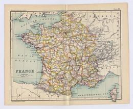 1912 Antique Map Of France / Verso Map Of Paris And Vicinity - $24.30