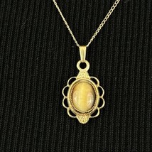 TIGER&#39;S EYE gold-filled filigree pendant necklace - vintage 18&quot; chain 12K GF - $40.00