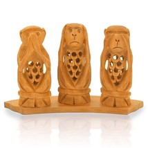 Decorative Wooden Hand Carved The Three Famous Gandhi Ji Monkeys Statues - £15.30 GBP