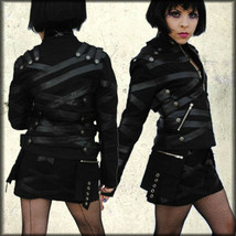 Hilary&#39;s Vanity Strap Vegan Leather Metal Grommet Womens Mini Skirt Blac... - $51.07