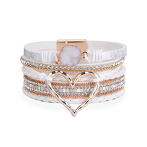 Amorcome Fashion Braided Leather Wrap Bracelets Bangles Multilayer Resin Stone H - £11.19 GBP