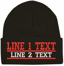Custom Firefighter Winter Hat Embroidered DUAL RED LINE Knit Beanie or Cuff - £19.97 GBP