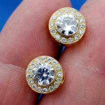 Earth mined Diamond Deco Bezel set Halo Studs Vintage Style Earrings 18k Gold - £10,159.99 GBP