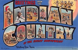 GREETINGS INDIAN COUNTRY + SOUTHWEST~LOT OF 2 LARGE LETTER 1930-50s POST... - $8.90