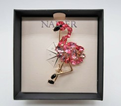Napier pink &amp; black rhinestone flamingo brooch NOS in original box - £24.03 GBP