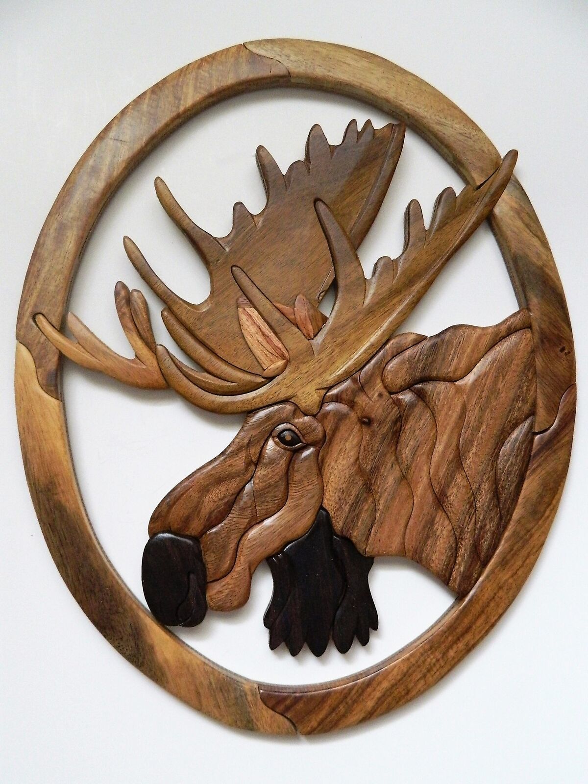 Primary image for Moose Head Intarsia Wood Wall Art Home Decor Plaque Big Game Lodge New