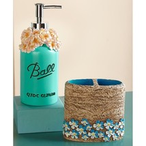 Ball Mason Jar Soap Dispenser Toothbrush Holder Blue Pink Flowers Ceramic NEW - £18.41 GBP