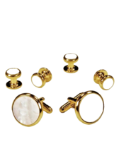 White Mother of Pearl in Gold Setting Studs &amp; Cufflinks Set - £75.19 GBP