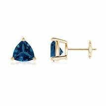 London Blue Topaz Trillion Solitaire Stud Earrings in 14K Gold (Grade-AAA , 7MM) - £404.64 GBP