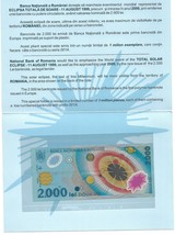 2000 lei Banknote - Total Solar Eclipse 1999, Europe The First Polymer Banknote  - £19.18 GBP