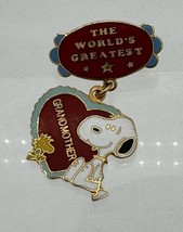 Vintage Peanuts Snoopy World&#39;s Greatest Grandmother Awards Pin by Aviva - £7.79 GBP