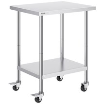 VEVOR Stainless Steel Work Table 24 x 30 x 38 Inch, with 4 Wheels, 3 Adjustable - £142.61 GBP