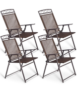 Set of 4 Patio Folding Sling Chairs Steel Fabric Camping Deck Garden Pool - $2,912.07 MXN