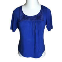 Madison Classy Shirt Blouse ~ Sz PM ~ Blue ~ Short Sleeve ~ Stretchy - $6.74