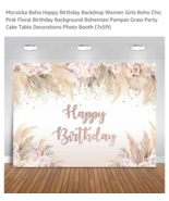 Mocsicka Boho Happy Birthday Backdrop Women Girls Chic Pink 7x5ft, - $27.13 CAD